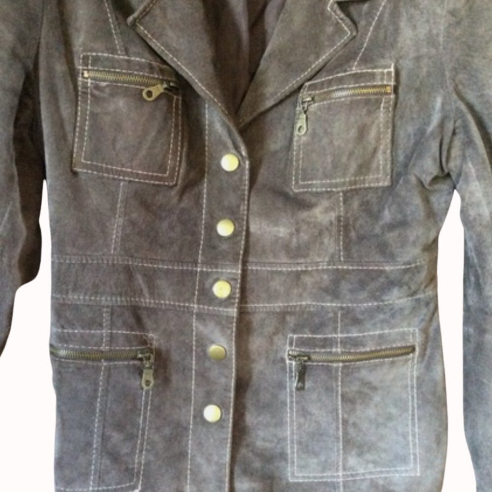 Vintage Brown Suede Zipper Jacket – Petite Size 10 - Picture 2 of 4
